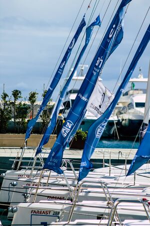 Limassol Cyprus March 17, 2020 Closeup of boats moored in the marina of Limassol in the afternoon