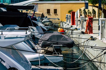 Limassol Cyprus March 17, 2020 Closeup of boats moored in the marina of Limassol in the afternoonの写真素材