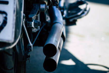 Limassol Cyprus March 16, 2020 View of a motorcycle parked in the streets of Limassol in the afternoonのeditorial素材
