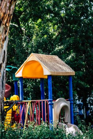 Limassol Cyprus March 20, 2020 View of a playground without any children due to the epidemic of...