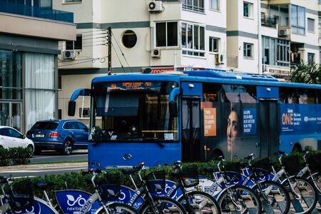Limassol Cyprus March 20, 2020 View of a traditional public bus rolling in the streets of Limassol in the afternoonの写真素材