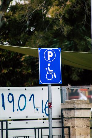 Limassol Cyprus March 20, 2020 View of street sign in the city of Limassol in the afternoonの写真素材