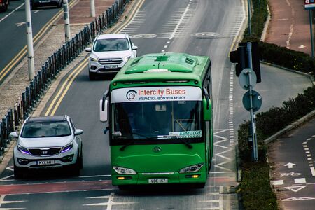 Limassol Cyprus March 20, 2020 View of a traditional intercity bus rolling in the streets of...