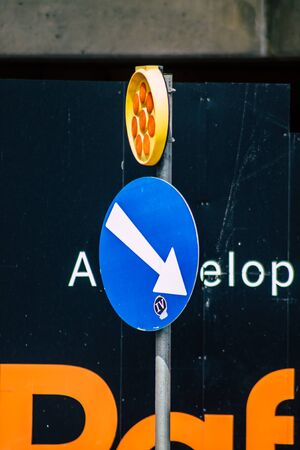 Limassol Cyprus March 20, 2020 View of street sign in the city of Limassol in the afternoonの写真素材
