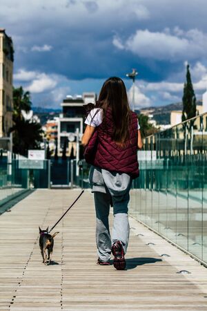 Limassol Cyprus March 20, 2020 View of unidentified people walking in the streets of Limassol in the afternoonの写真素材