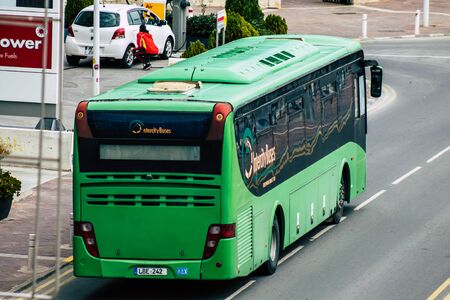 Limassol Cyprus March 20, 2020 View of a traditional intercity bus rolling in the streets of...