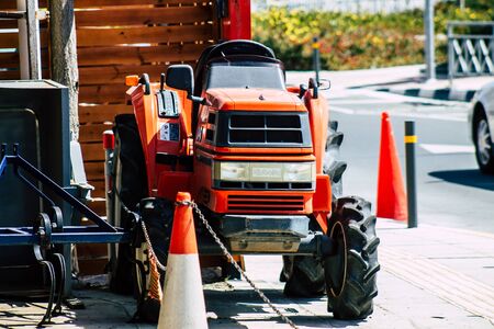 Limassol Cyprus March 24, 2020 Closeup of Kubota tractor parked in the street of Limassol in Cyprus islandの写真素材