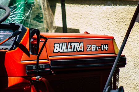Limassol Cyprus March 24, 2020 Closeup of Kubota tractor parked in the street of Limassol in Cyprus...