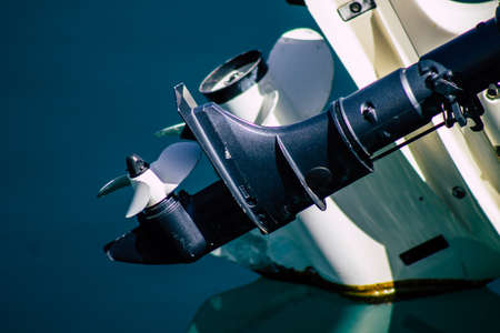 Limassol Cyprus March 24, 2020 Closeup of a motor of a boat moored in the marina of Limassol in Cyprus islandのeditorial素材