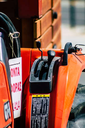Limassol Cyprus March 24, 2020 Closeup of Kubota tractor parked in the street of Limassol in Cyprus...