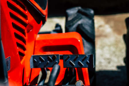 Limassol Cyprus March 24, 2020 Closeup of Kubota tractor parked in the street of Limassol in Cyprus...