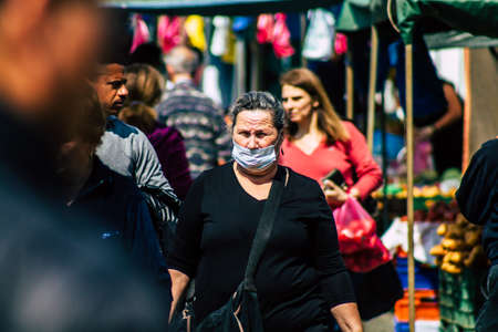 Limassol Cyprus March 14, 2020 View of an unidentified people with a face mask to protect themselves...