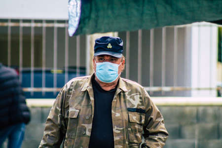 Limassol Cyprus March 14, 2020 View of an unidentified people with a face mask to protect themselves...