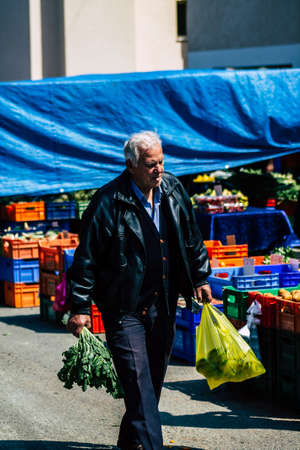 Limassol Cyprus March 14, 2020 View of an unidentified people shopping at the market of Limassol in the morningのeditorial素材