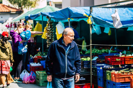 Limassol Cyprus March 14, 2020 View of an unidentified people shopping at the market of Limassol in the morningのeditorial素材