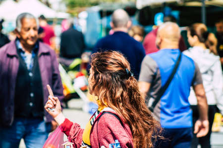 Limassol Cyprus March 14, 2020 View of an unidentified people shopping at the market of Limassol in the morningのeditorial素材