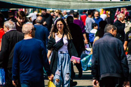 Limassol Cyprus March 14, 2020 View of an unidentified people shopping at the market of Limassol in the morningのeditorial素材