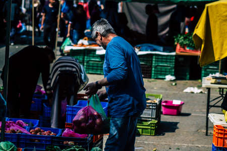 Limassol Cyprus March 14, 2020 View of an unidentified people shopping at the market of Limassol in...