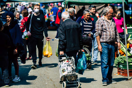 Limassol Cyprus March 14, 2020 View of an unidentified people shopping at the market of Limassol in...