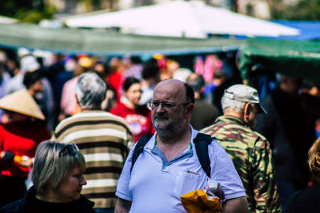 Limassol Cyprus March 14, 2020 View of an unidentified people shopping at the market of Limassol in...