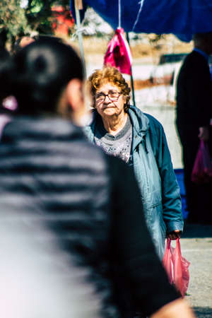 Limassol Cyprus March 14, 2020 View of an unidentified people shopping at the market of Limassol in the morningのeditorial素材