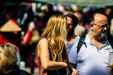 Limassol Cyprus March 14, 2020 View of an unidentified people shopping at the market of Limassol in the morningのeditorial素材