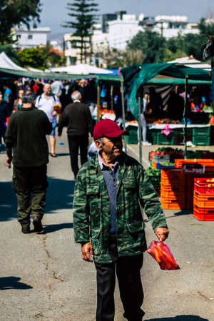 Limassol Cyprus March 14, 2020 View of an unidentified people shopping at the market of Limassol in the morningのeditorial素材