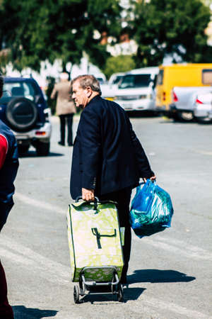 Limassol Cyprus March 14, 2020 View of an unidentified people shopping at the market of Limassol in the morningのeditorial素材