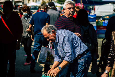 Limassol Cyprus March 14, 2020 View of an unidentified people shopping at the market of Limassol in the morningのeditorial素材