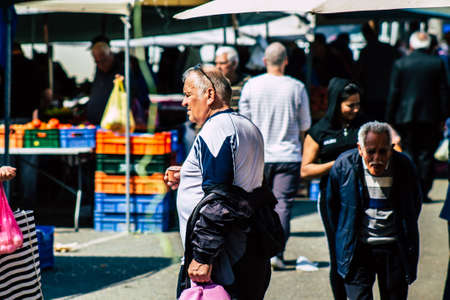 Limassol Cyprus March 14, 2020 View of an unidentified people shopping at the market of Limassol in the morningのeditorial素材