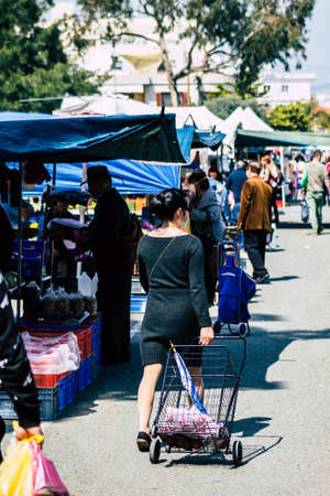 Limassol Cyprus March 14, 2020 View of an unidentified people shopping at the market of Limassol in...