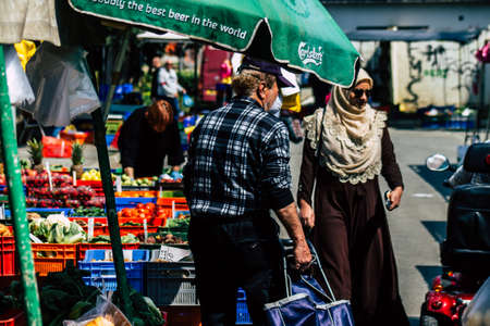 Limassol Cyprus March 14, 2020 View of an unidentified people shopping at the market of Limassol in the morningのeditorial素材