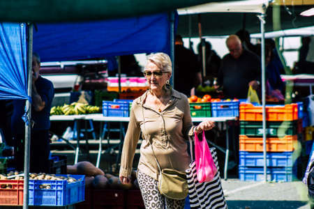 Limassol Cyprus March 14, 2020 View of an unidentified people shopping at the market of Limassol in the morningのeditorial素材