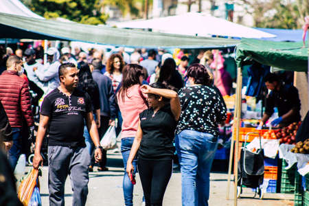 Limassol Cyprus March 14, 2020 View of an unidentified people shopping at the market of Limassol in the morningのeditorial素材