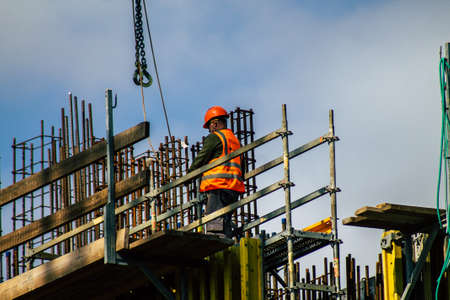 Limassol Cyprus March 16, 2020 View of unidentified people working to a new building in construction in the city of Limassolのeditorial素材