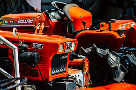 Limassol Cyprus March 24, 2020 Closeup of Kubota tractor parked in the street of Limassol in Cyprus islandのeditorial素材