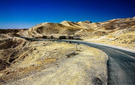 Negev Israel April 14, 2018 View of the road that crosses the Negev desert in Israelの写真素材