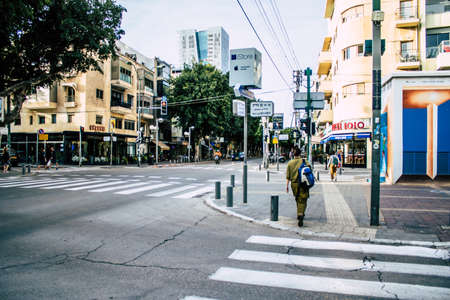 Tel Aviv Israel March 31, 2020 View of unidentified people walking in the empty streets of Tel Aviv...