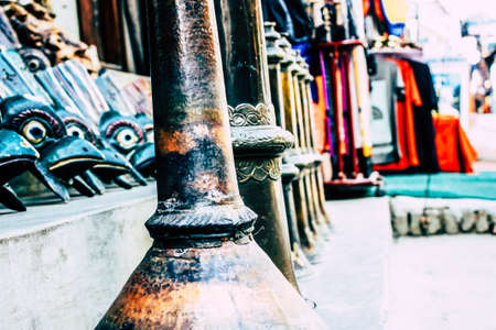 Kathmandu Nepal September 01, 2018 Closeup of decorative objects sold in the streets of Kathmandu