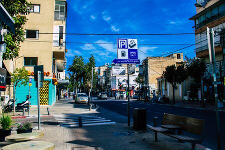 Tel Aviv Israel April 04, 2020 View of street sign in the city of Tel Avivの写真素材
