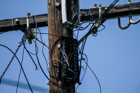 Limassol Cyprus April 06, 2020 Closeup of an electric pole to connect buildings with electricity in the streets of Limassolの写真素材