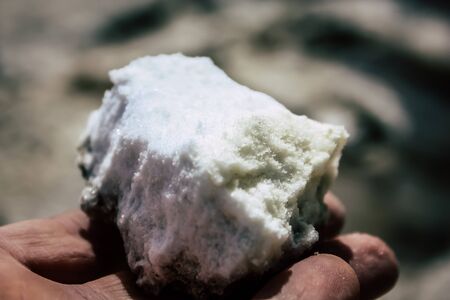 Dead Sea Israel April 21, 2018 Closeup of crystal salt from the Dead Sea in Israel