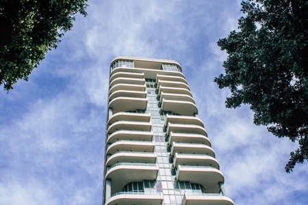 Tel Aviv Israel April 12, 2020 View of the facade of a modern building in the streets of Tel Aviv in...