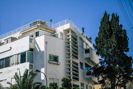 Tel Aviv Israel April 12, 2020 View of the facade of a modern building in the streets of Tel Aviv in...