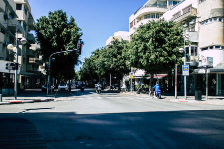 Tel Aviv Israel April 12, 2020 View of unidentified people rolling in the empty streets of Tel Aviv during the quarantine of the population to prevent the spread of the coronavirusのeditorial素材