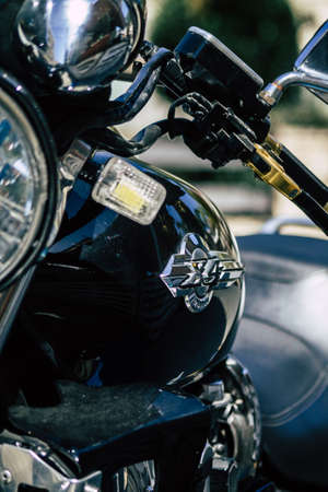 Limassol Cyprus April 18, 2020 Closeup of a Honda X4 motorcycle parked in the streets of Limassol in...