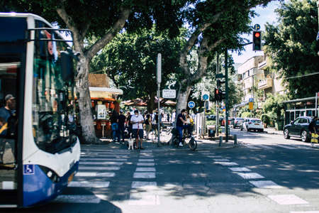 Tel Aviv Israel April 28, 2020 View of a unidentified Israeli people walking in Dizengoff street in Tel Aviv in the afternoon during the coronavirus outbreakのeditorial素材