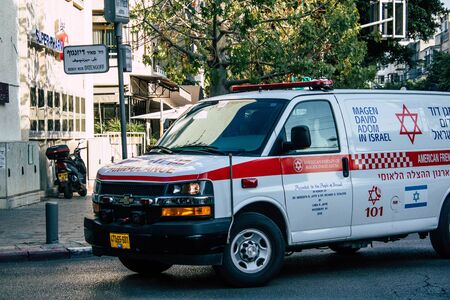 Tel Aviv Israel November 14, 2019 View of a Israeli ambulance rolling in the streets of Tel Aviv in the afternoonの写真素材