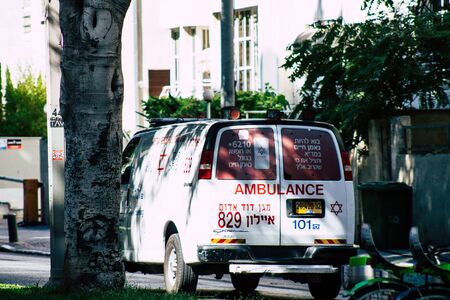 Tel Aviv Israel August 24, 2019 View of a Israeli ambulance rolling in the streets of Tel Aviv in the afternoonの写真素材