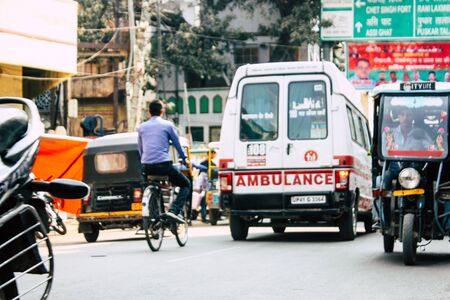 Varanasi India November 8, 2018 View of ambulance parked in the streets of Varanasi in the afternoonの写真素材